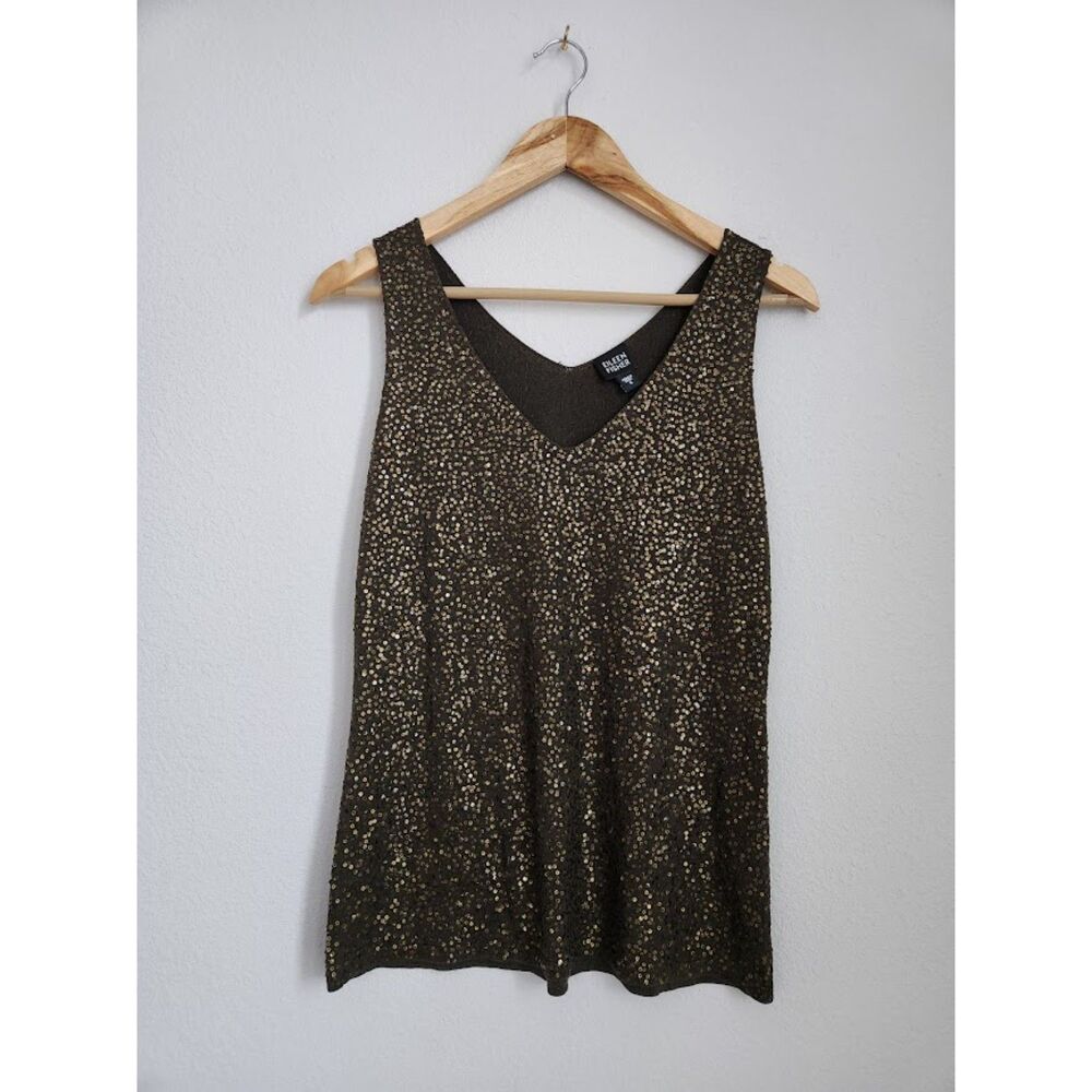 Eileen Fisher Sequin Silk Blend Sleeveless Tank Top | Size S